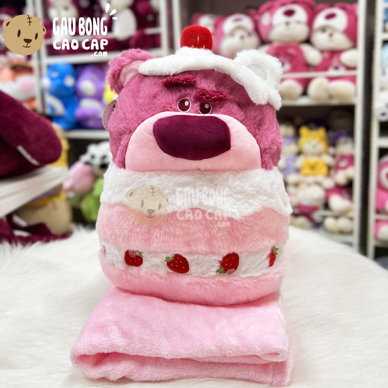 Gấu Bông Bánh Kem Lotso có mền 2in1
