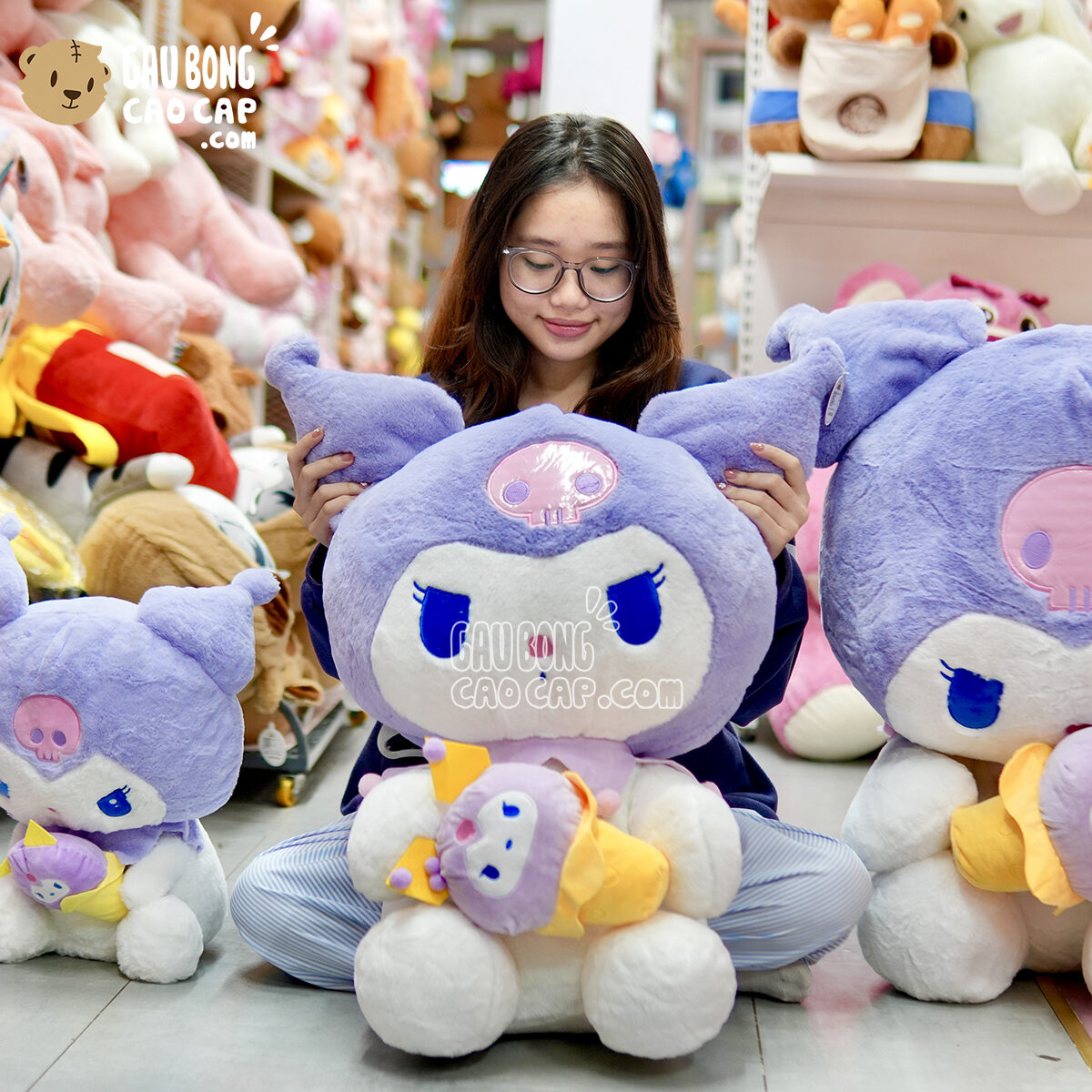 Gấu Bông Kuromi tím cầm kem
